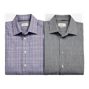 Lot of 2 Eton Contemporary Dress Shirt Mens 16.5-42 Large Black Purple Gingham